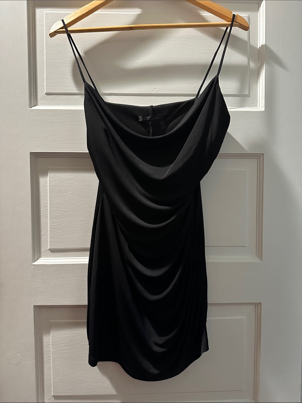 David Meister Black Cowl Neck Slip Dress with Spaghetti Straps size 4